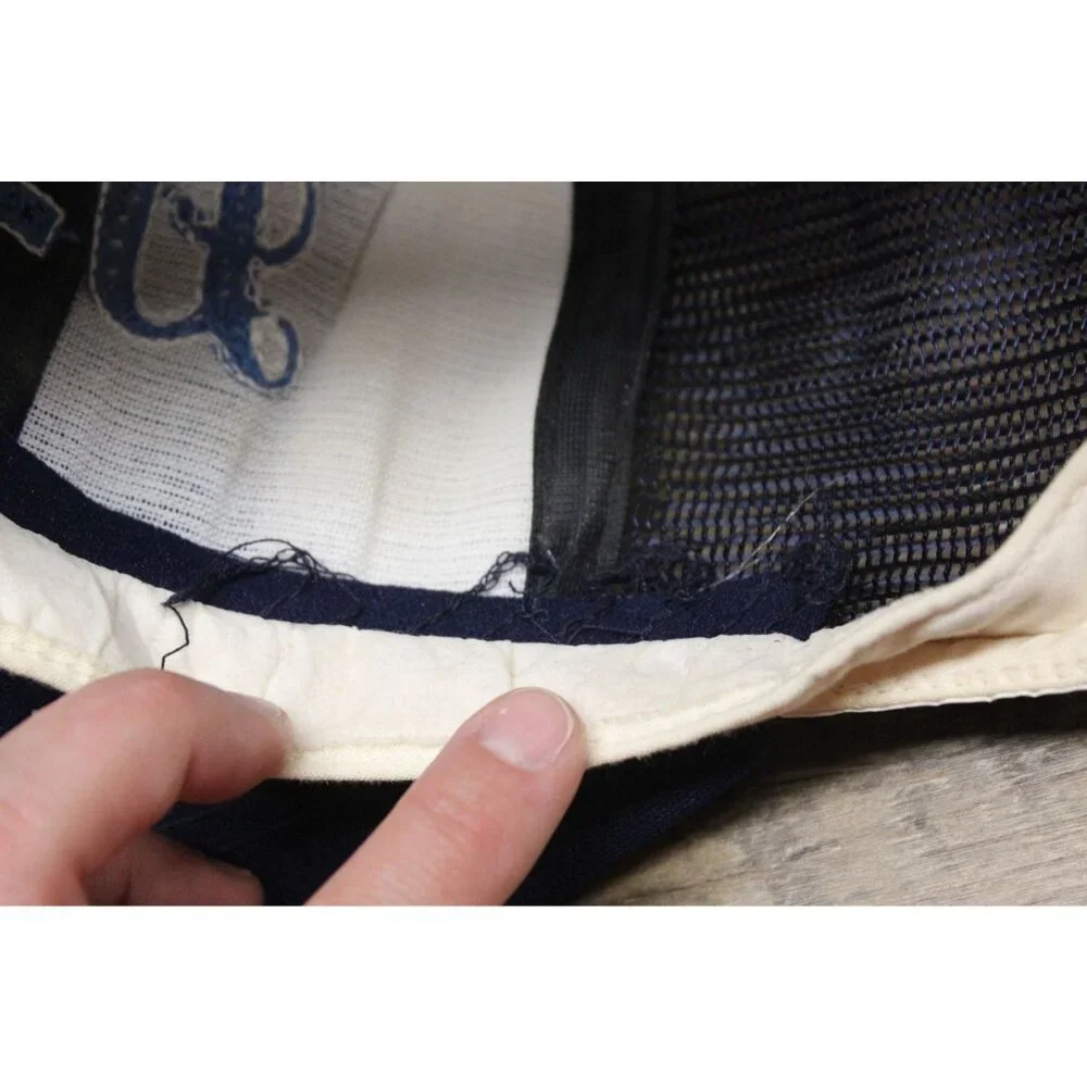 AJD Vintage Lucky Stripes Snapback Trucker Hat Size Large Chain‎ Stitch Knit